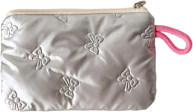 Elegant Cosmetic Bag Bowkot Accent Travel Toiletry Organizer Sturdy Portable Storage Pouch Style 1 - Image 1